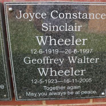 WHEELER Geoffrey Walter 1923-2005 &amp; Joyce Constance Sinclair 1919-1997