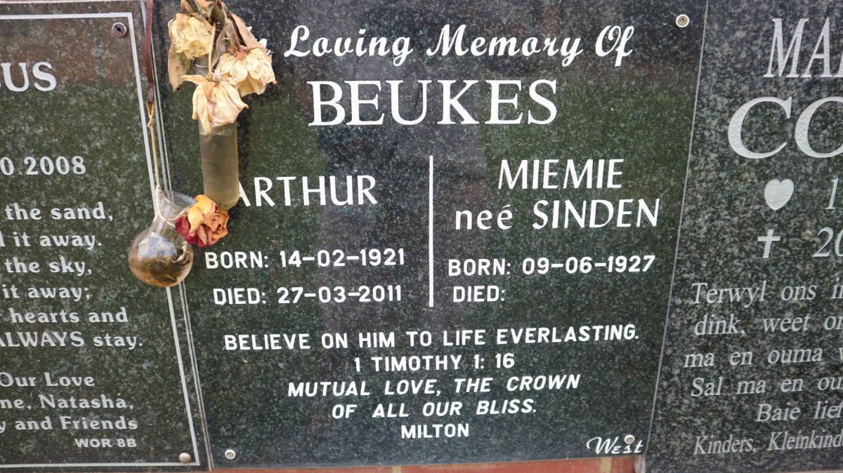 BEUKES Arthur 1921-2011 &amp; Miemie SINDEN 1927-