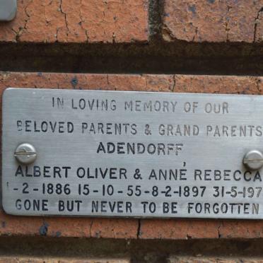 ADENDORFF Albert Oliver 1886-1955 &amp; Anné Rebecca 1897-1973