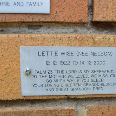 WISE Lettie nee NELSON 1922-2000