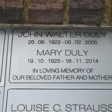 DULY John Walter 1922-2005 &amp; Mary 1925-2014
