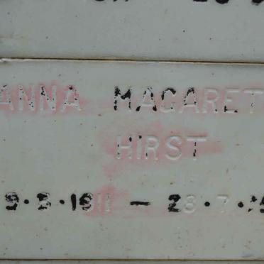 HIRST Anna Magaretha 1911-1982