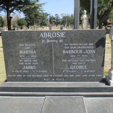 ABROSIE Martha 1875-1950 :: ABROSIE Jahro 1903-1978 :: ABROSIE Barbour John 1869-1943 :: ABROSIE George 1931-1977