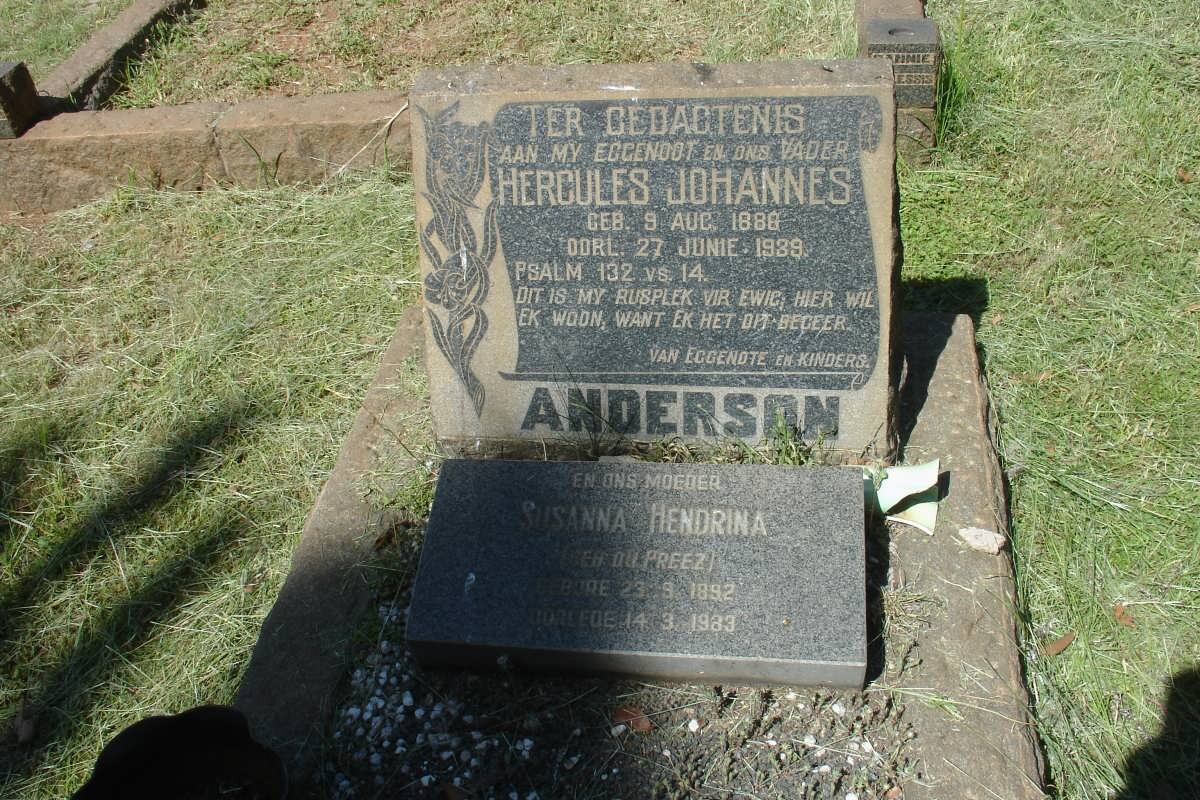 ANDERSON Hercules Johannes 1886-1939 &amp; Susanna Hendrina DU PREEZ 1892-1983