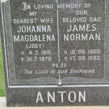 ANTON James Norman 1908-1982 &amp; Johanna Magdalena 1910-1978
