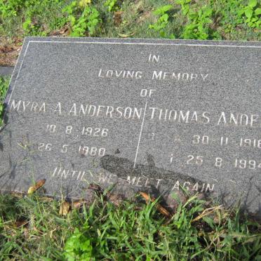 ANDERSON Thomas 1916-1984 &amp; Myra A. 1926-1980