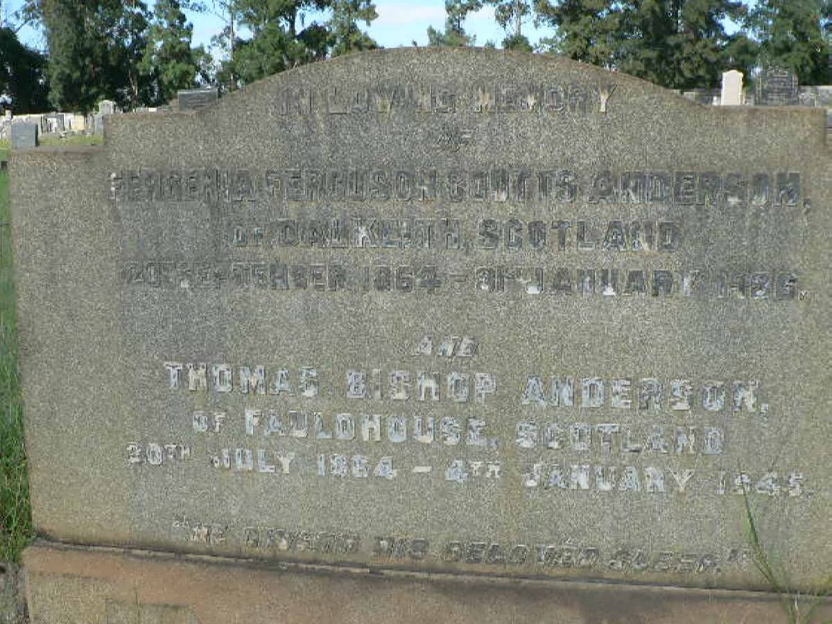 ANDERSON Thomas Bishop 1864-1945 &amp; Fergenia Ferguson Coutts 1864-1936