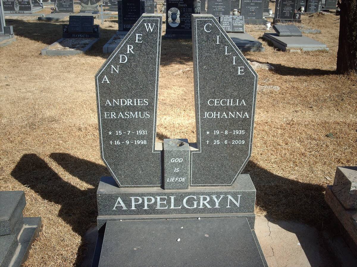 APPELGRYN Andries Erasmus 1931-1998 &amp; Cecilia Johanna 1935-2009