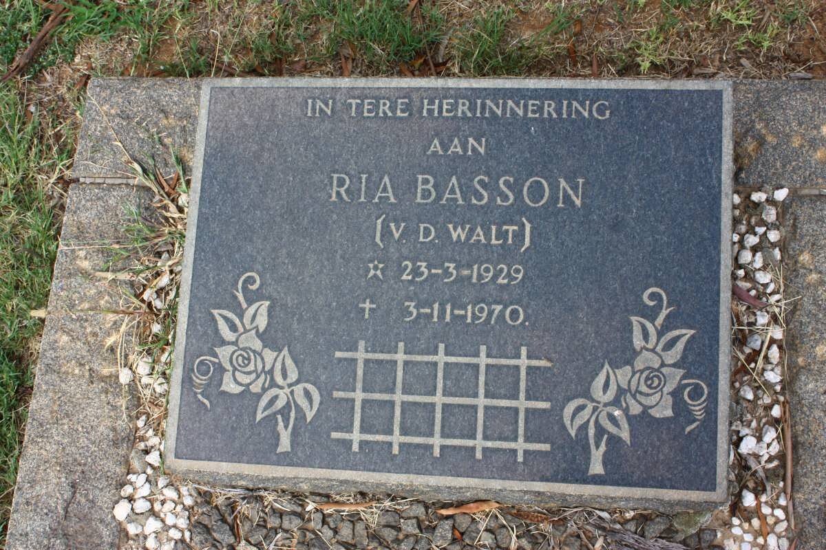 BASSON Ria nee V.D. WALT 1929-1970