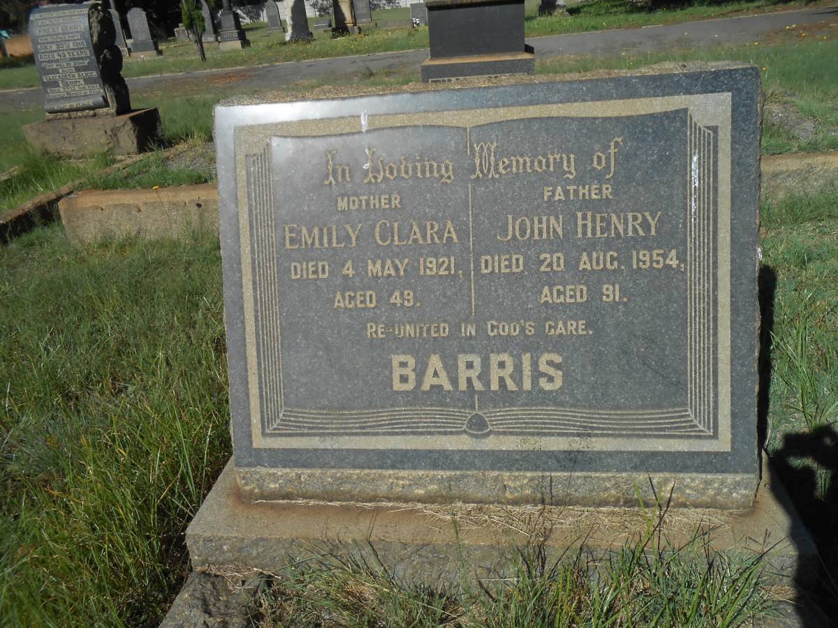 BARRIS John Henry -1954 &amp; Emily Clara -1921