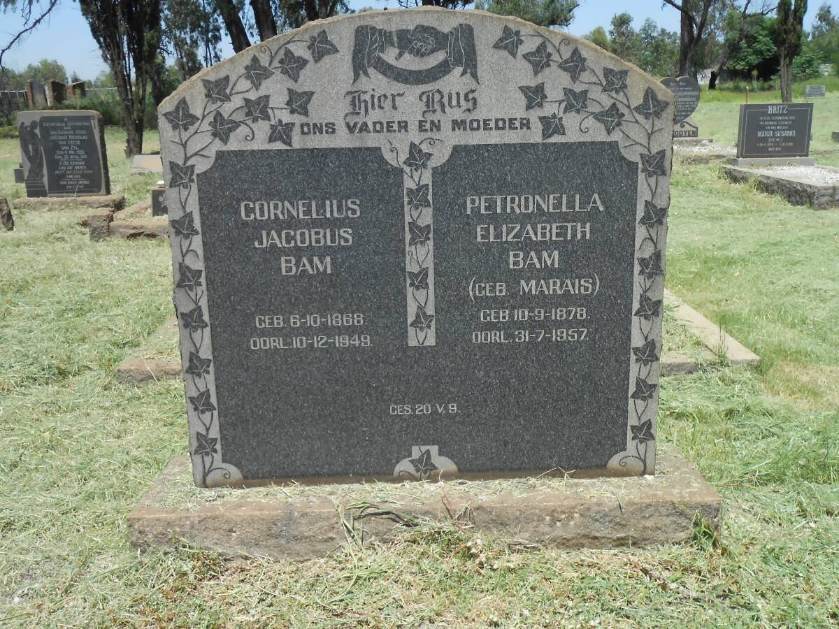 BAM Cornelius Jacobus 1868-1949 &amp; Petronella Elizabeth MARAIS 1878-1952