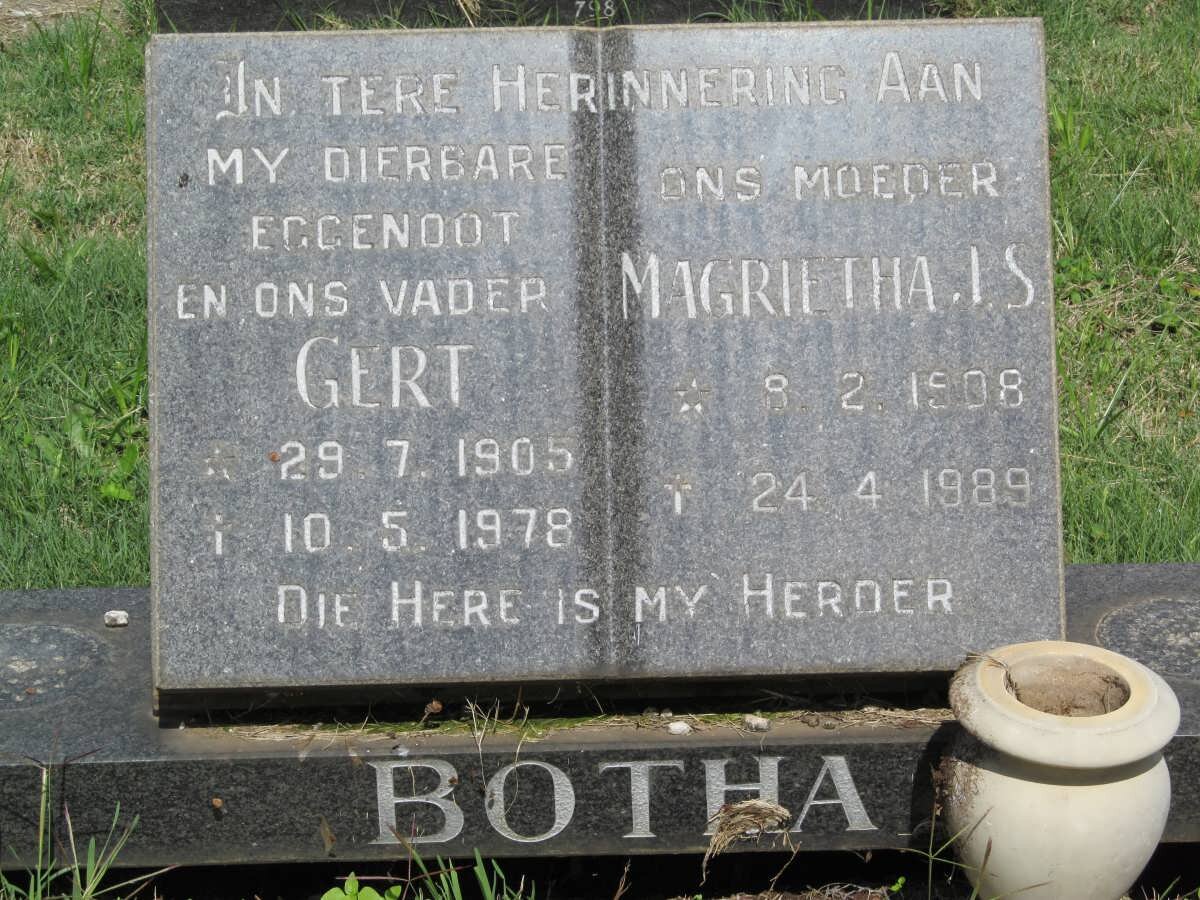 BOTHA Gert 1905-1978 &amp; Magrietha J.S. 1908-1989