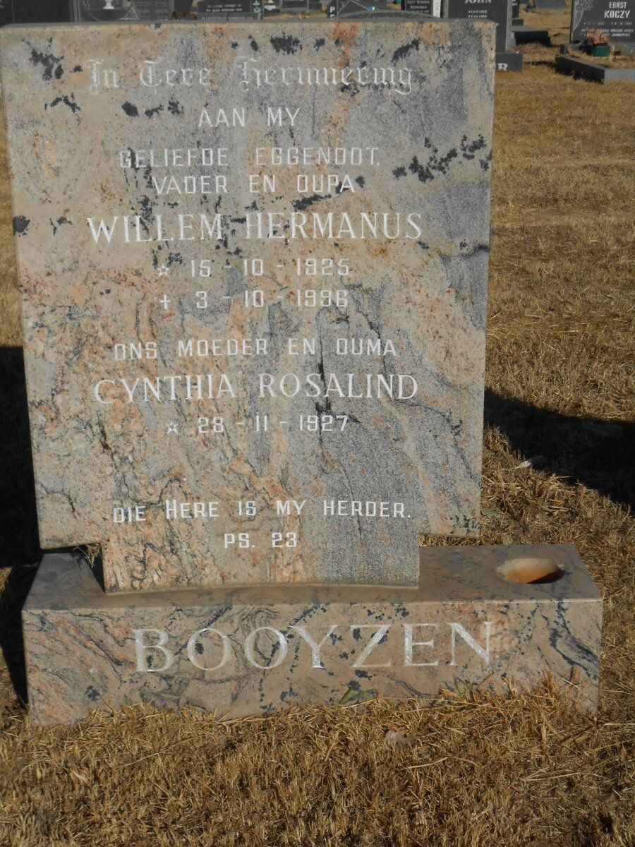 BOOYZEN Willem Hermanus 1925-1996 &amp; Cynthia Rosalind 1927-
