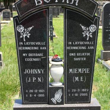 BOTHA J.P.N. 1921-1995 &amp; M.E. 1923-2005