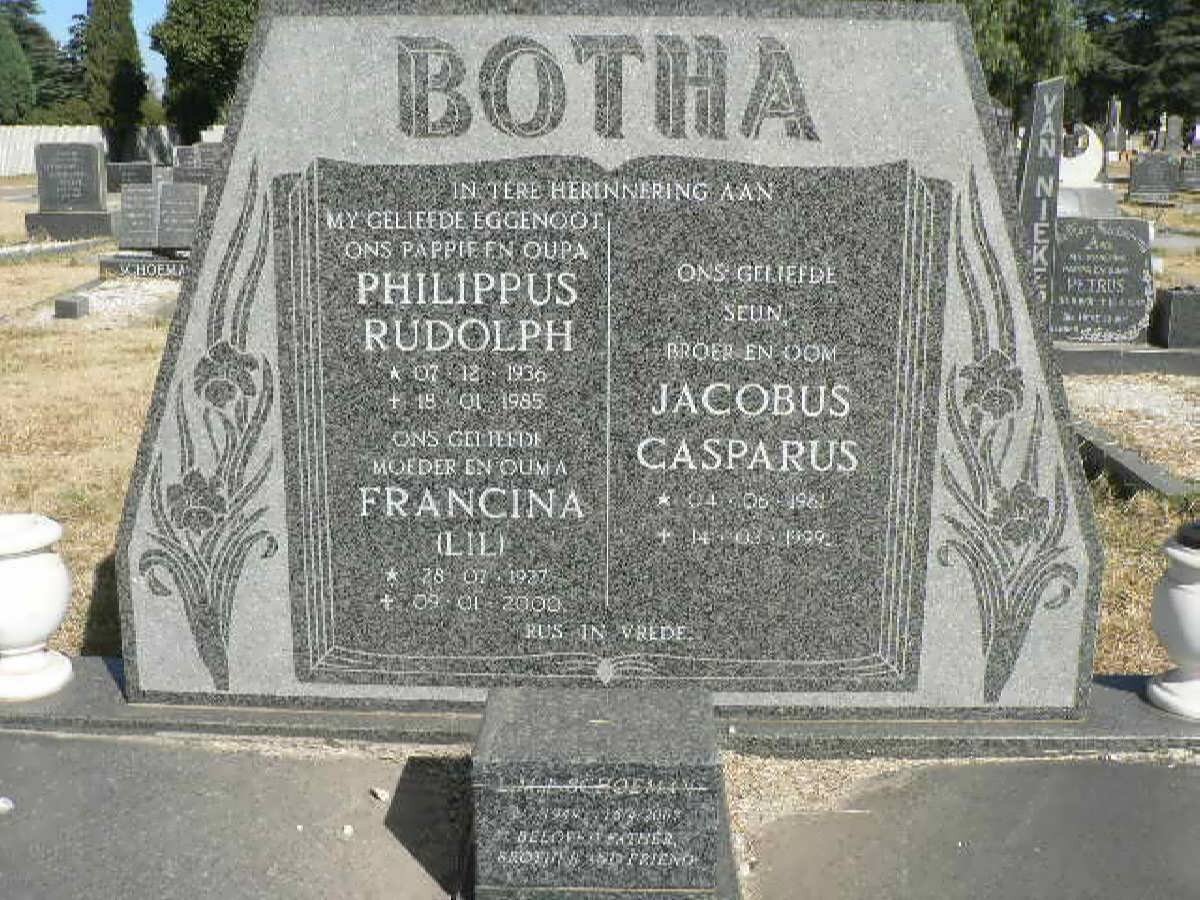 BOTHA Philippus Rudolph 1936-1985 &amp; Francina 1927-2000 :: Jacobus Casparus 1961-1999