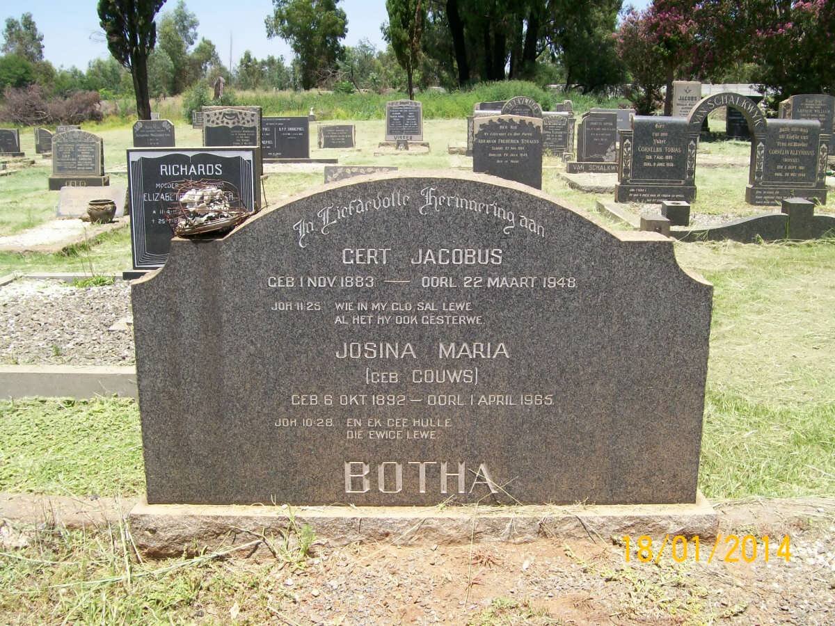 BOTHA Gert Jacobus 1883-1948 &amp; Josina Maria GOUWS 1892-1965