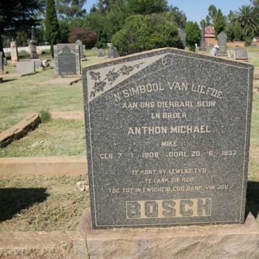 BOSCH Jacob Johannes 1855-1942 &amp; Aletta Maria MEYER 1844- :: BOSCH Anthon Michael 1908-1932