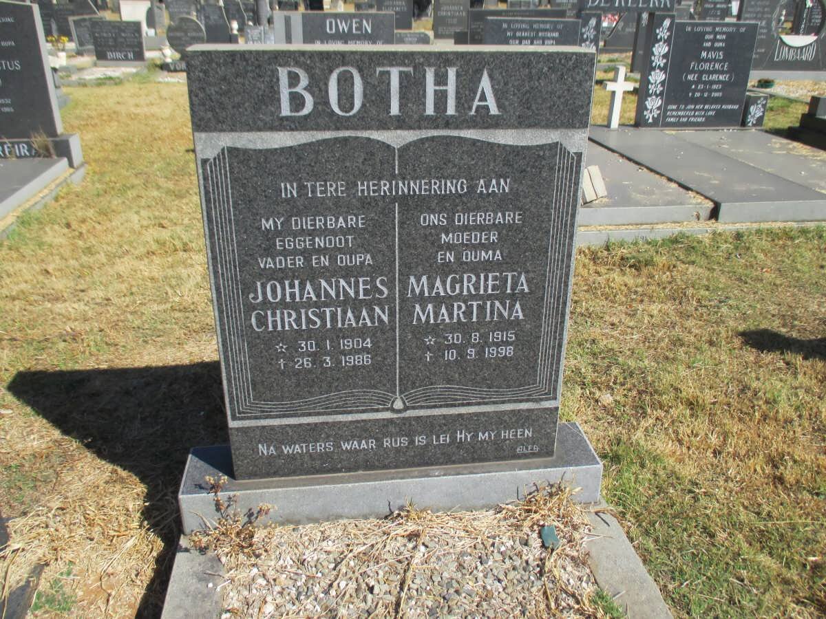 BOTHA Johannes Christiaan 1904-1986 &amp; Magrieta Martina 1915-1998