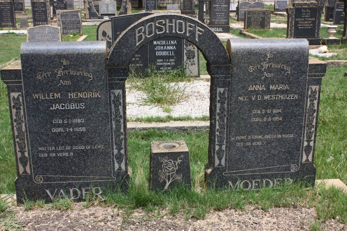 BOSHOFF Willem Hendrik Jacobus 1993-1959 &amp; Anna Maria V.D. WESTHUIZEN 1894-1954