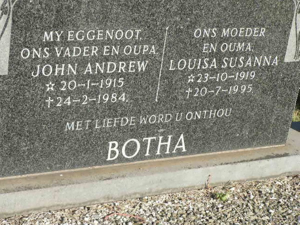 BOTHA John Andrew 1915-1984 &amp; Louisa Susanna 1919-1995