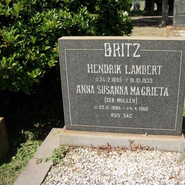 BRITZ Hendrik Lambert 1895-1939 &amp; Anna Susanna Magrieta MULLER 1894-1966