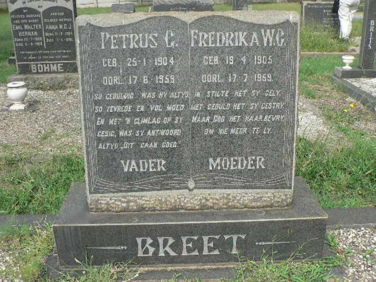 BREET Petrus G 1904-1959 &amp; Fredrika W.C. 1905-1959