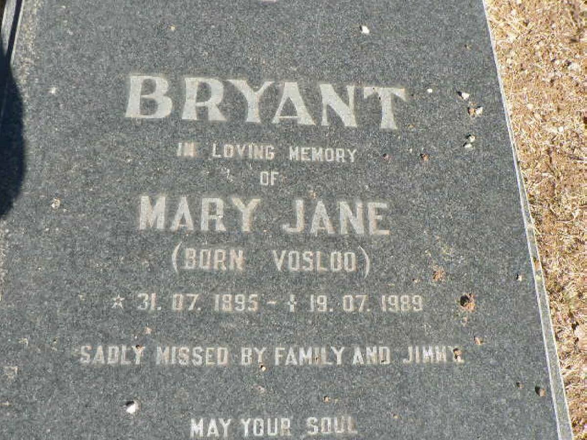 BRYANT Mary Jane nee VOSLOO 1895-1989