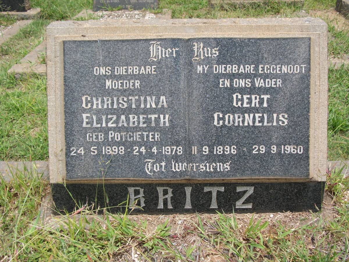 BRITZ Gert Cornelis 1896-1960 &amp; Christina Elizabeth POTGIETER 1898-1978
