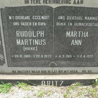 BRITZ Rudolph Martinus 1910-1975 &amp; Martha Ann 1915-1993