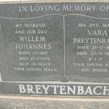 BREYTENBACH Willem Johannes 1897-1975 &amp; Vara 1897-1985