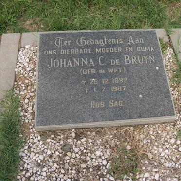 BRUYN Johanna C., de nee DE WET 1892-1967