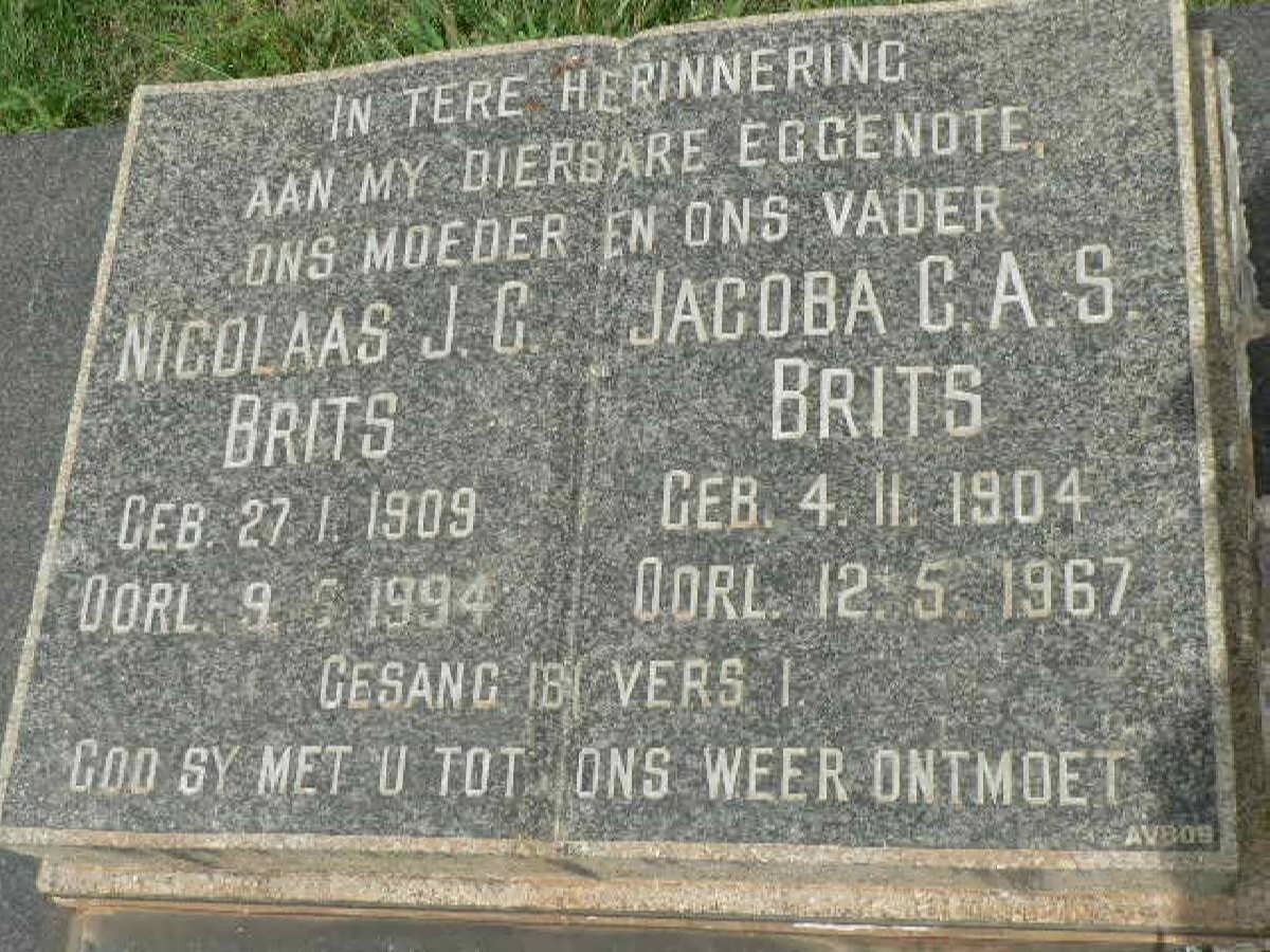 BRITS Nicolaas J.C. 1909-1994 &amp; Jacoba C.A.S. 1904-1967