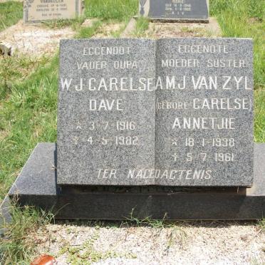 CARELSE W.J. 1916-1982 :: VAN ZYL A.M.J. nee CARELSE 1938-1961