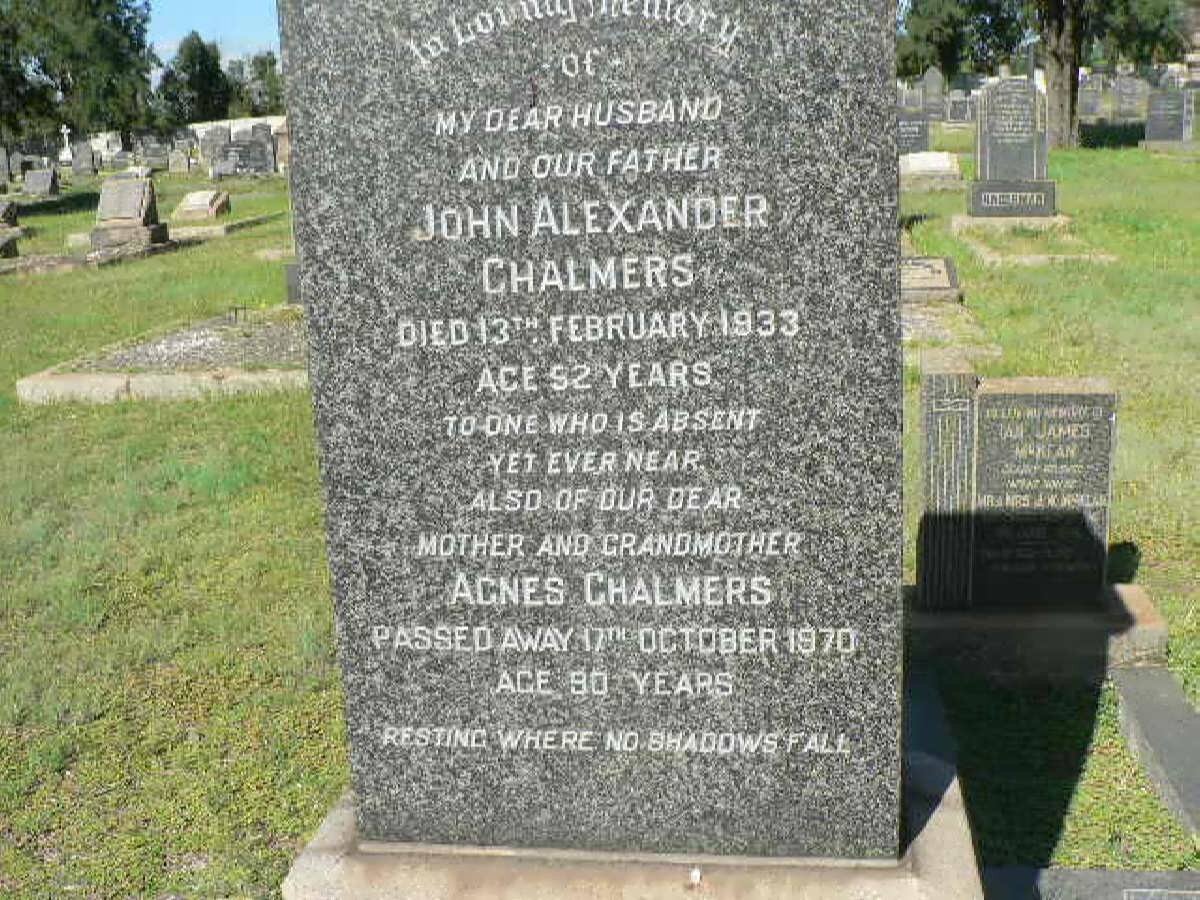 CHALMERS John Alexander -1933 &amp; Agnes -1970