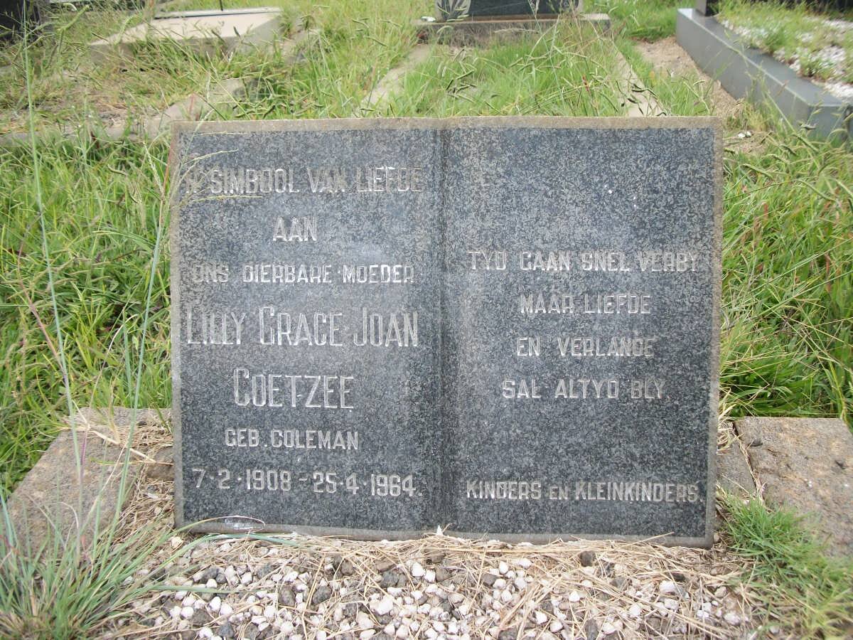 COETZEE Lilly Grace Joan nee COLEMAN 1908-1964