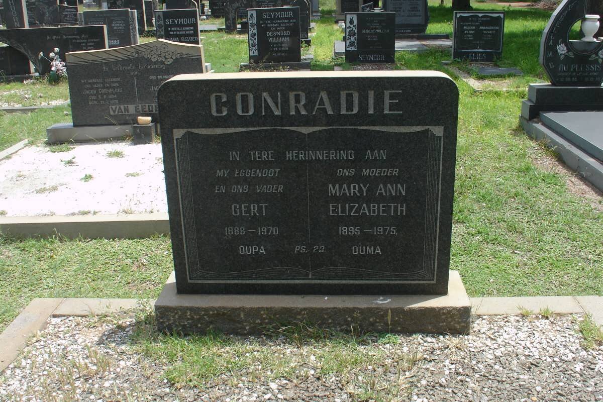 CONRADIE Gert 1886-1970 &amp; Mary Ann Elizabeth 1895-1975
