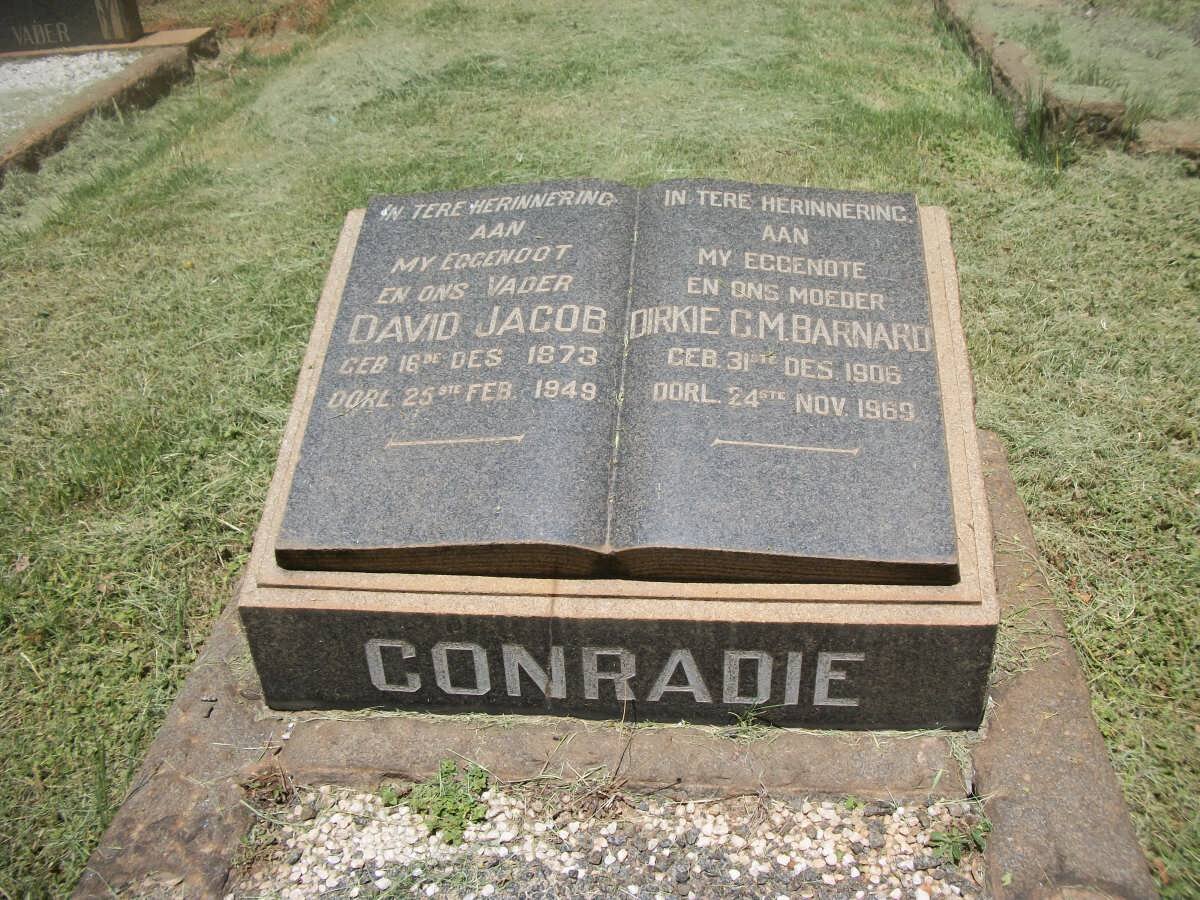 CONRADIE David Jacob 1873-1949 &amp; Dirkie C.M. BARNARD 1906-1969
