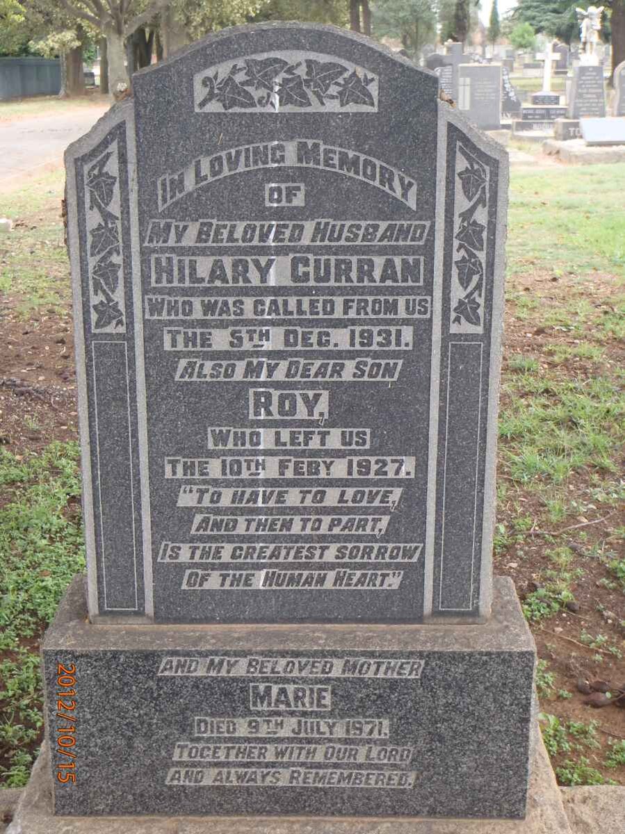 CURRAN Hilary -1931 &amp; Marie -1971 :: CURRAN Roy -1927