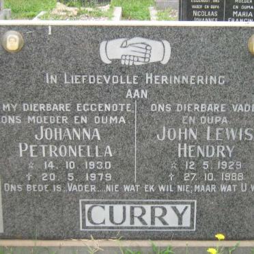 CURRY John Lewis Hendry 1929-1988 &amp; Johanna Petronella 1930-1979