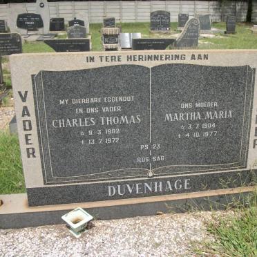 DUVENHAGE Charles Thomas 1902-1972 &amp; Martha Maria 1904-1977