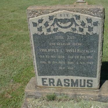 ERASMUS Philippus L. 1854-1929 &amp; Anna F.J. VILJOEN 1862-1949