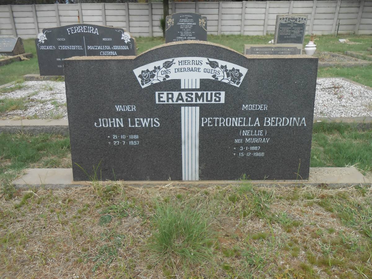 ERASMUS John Lewis 1881-1957 &amp; Petronella Berdina MURRAY 1887-1968