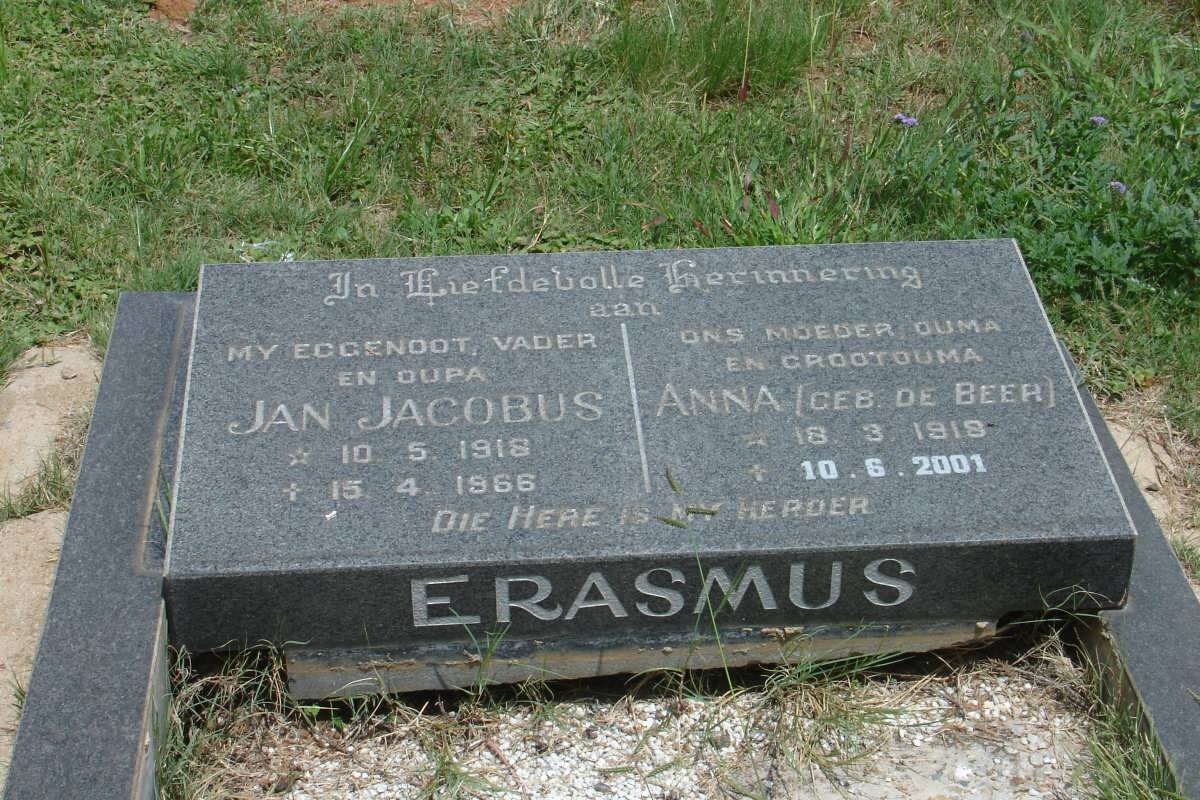ERASMUS Jan Jacobus 1918-1966 &amp; Anna DE BEER 1918-2001