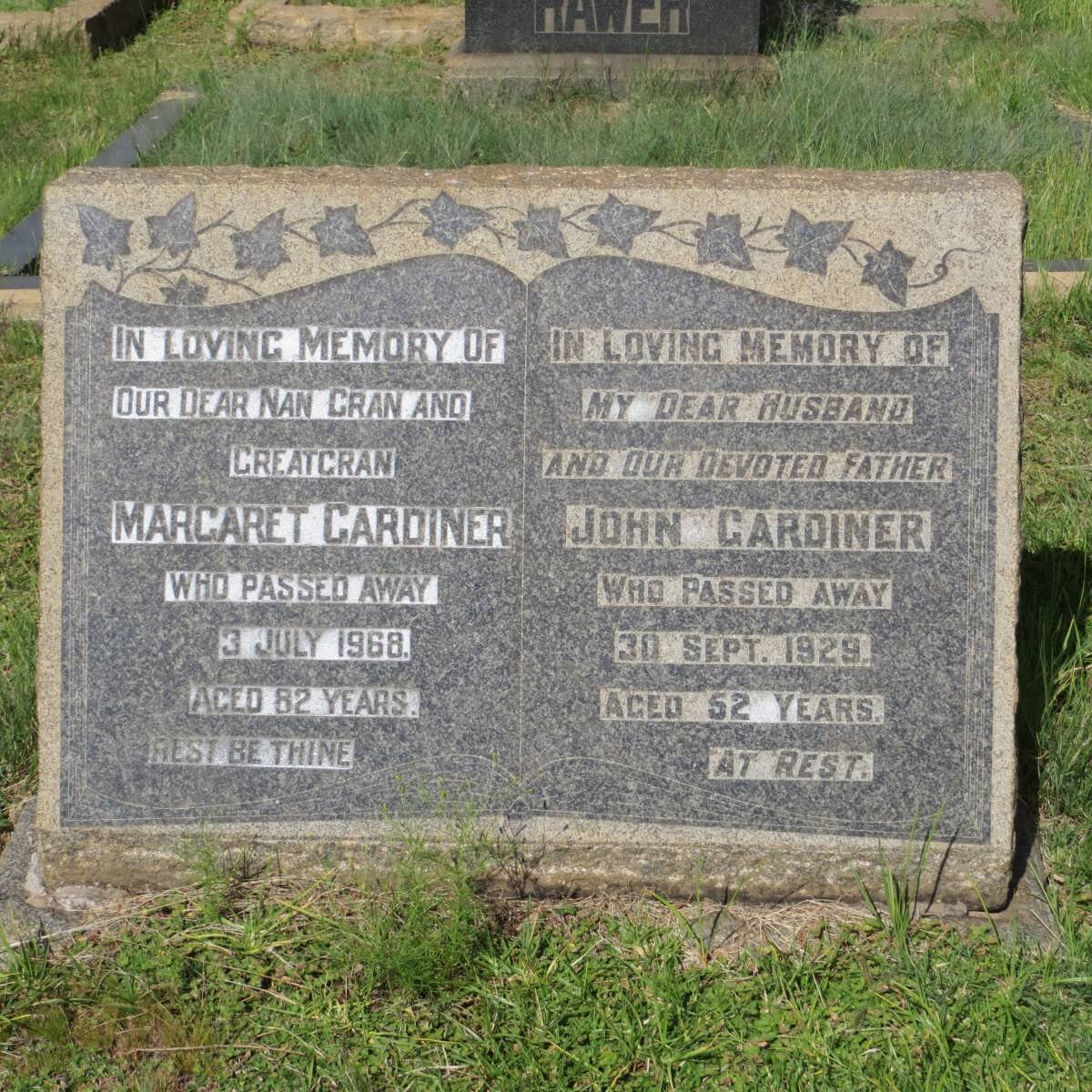 GARDINER John -1929 &amp; Margaret -1968