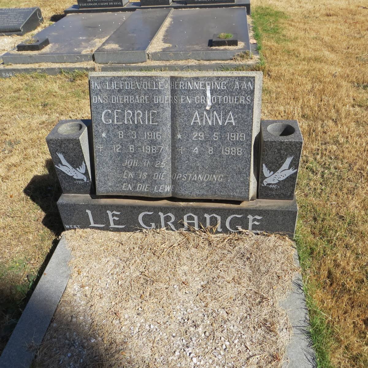 GRANGE Gerrie, le 1916-1987 &amp; Anna 1919-1988