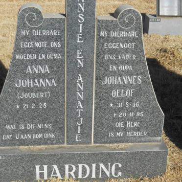 HARDING Johannes Oelof 1936-1995 &amp; Anna Johanna JOUBERT -1928