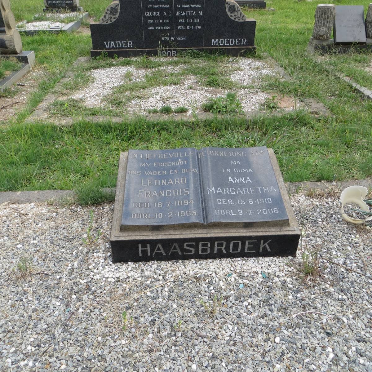 HAASBROEK Leonard Francois 1894-1965 &amp; Anna Margaretha 1910-2006