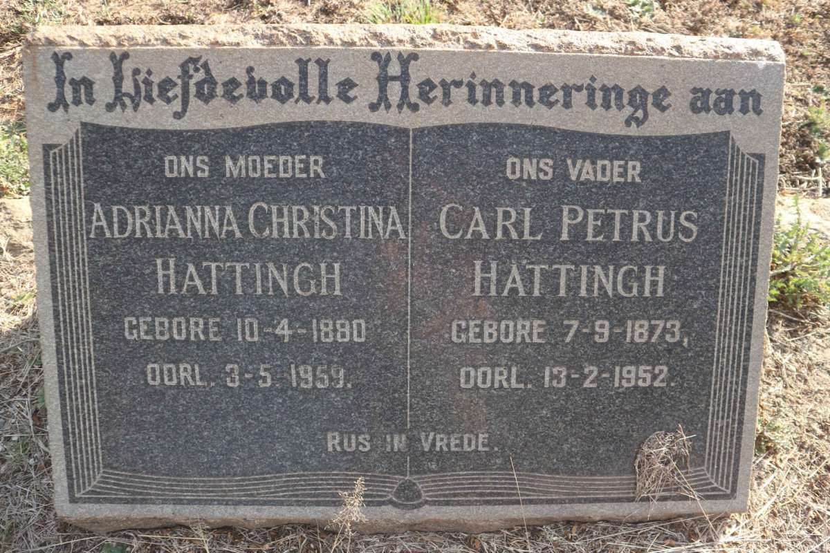 HATTINGH Carl Petrus 1873-1952 &amp; Adrianna Christina 1890-1959