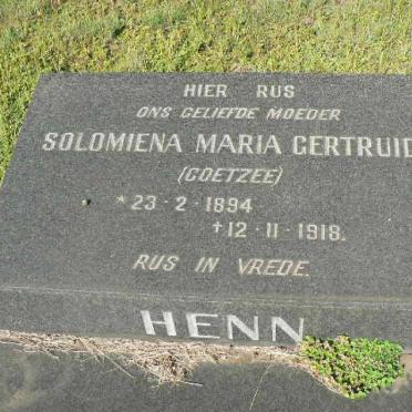 HENN Solomiena Maria Gertruida nee COETZEE 1894-1918