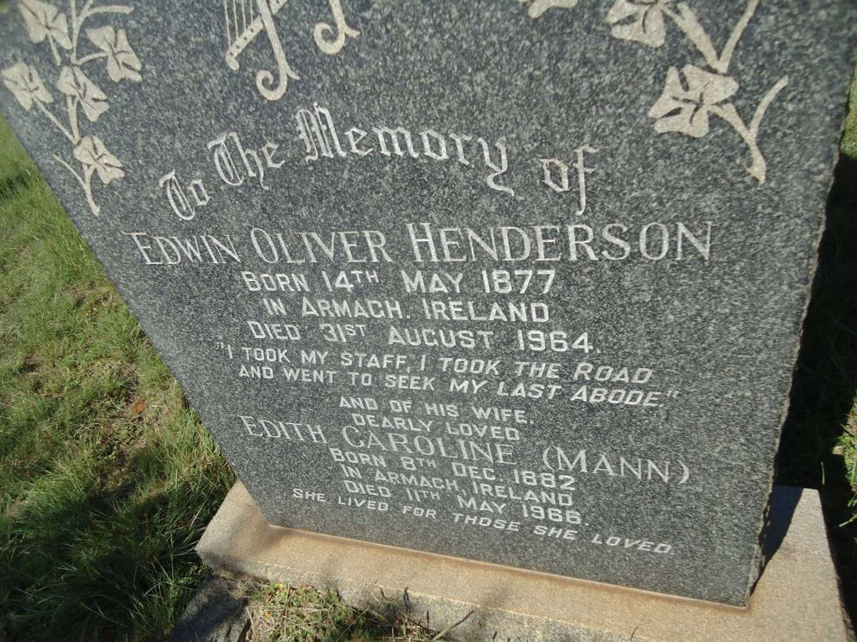 HENDERSON Edwin Oliver 1877-1964 &amp; Edith Caroline MANN 1882-1966